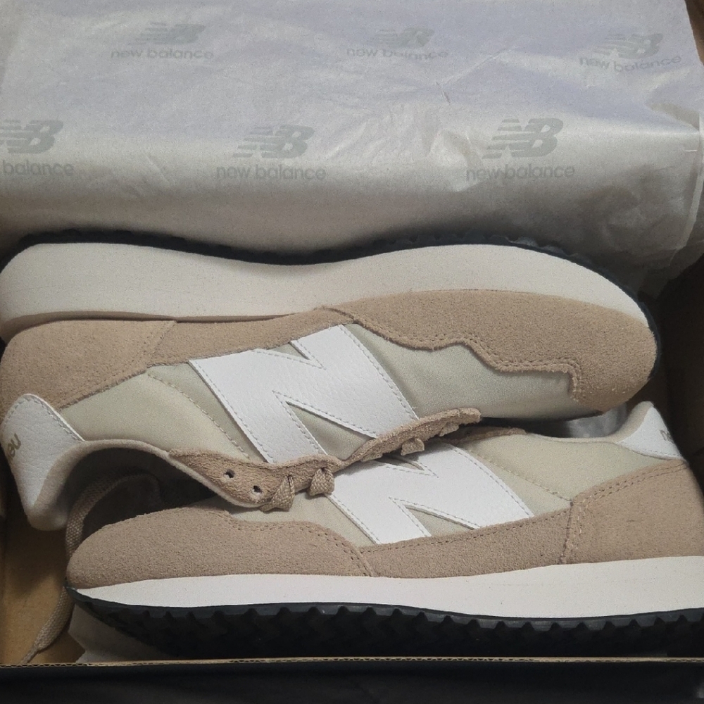 New Balance Tan and White Casual Sneakers